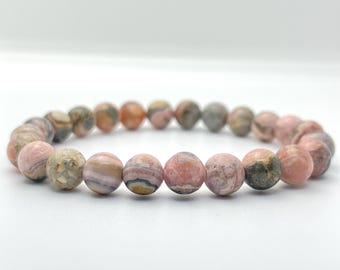 Rhodochrosite Bracelet 8mm | Heart Chakra Compassion Crystal Bracelet | Self-Love & Emotional Healing | Gift for Her