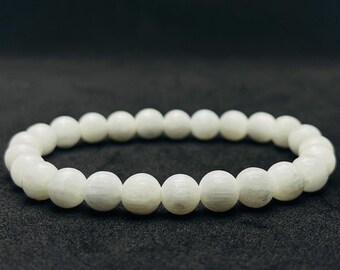 Bracelet en perles de sélénite de 8 mm | Cristal de guérison du chakra couronne, pierre de protection