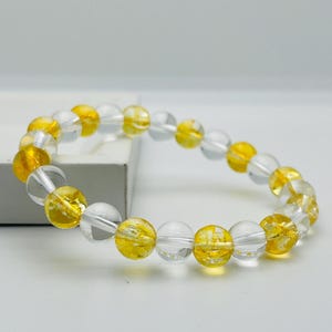 Citrine and Clear Quartz Bracelet, Boosts Abundance & Clarity, Healing Crystal Jewelry, Boho Chakra Gift, Handmade Beaded Bracelet For Her