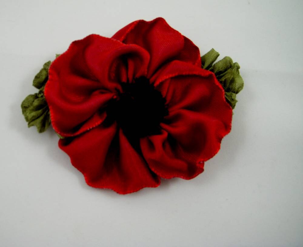 Red Poppy Ribbon Flower Pin Brooch Vintage Style Ribbon Etsy