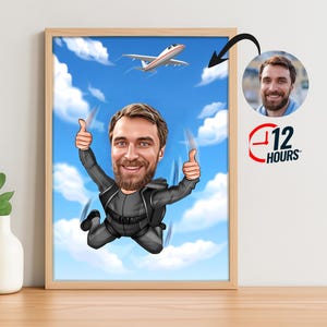 Custom Skydiver Cartoon Portrait, Skydiver Caricature, Skydiver Gift, Funny Skydiver Caricature, Skydiving Portrait, Caricature from Photo