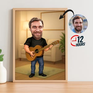 Custom Guitar Player Cartoon Portrait, Guitarist Portrait, Gift for Guitarist, Guitarist Caricature, Custom Cartoon, Caricature from Photo
