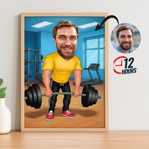 Personalized Fitness Cartoon Portrait, Custom Weightlifter Caricature Drawing from Photo, Funny Fitness Caricature, Gift for Weightlifter
