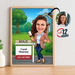 Custom Realtor Cartoon Portrait, Realtor Caricature, Realtor Gift, Real Estate Cartoon, Realtor Portrait, Realtor Caricature from Photo