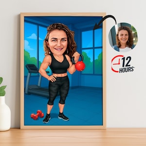 Personalized Fitness Cartoon Portrait, Custom Weightlifter Caricature Drawing from Photo, Funny Fitness Caricature, Gift for Weightlifter