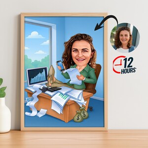 Custom Female Boss Cartoon Portrait, Boss Portrait, Gifts for Boss, Boss Caricature, Boss Lady Cartoon, Funny Boss Lady Caricature, Boss Art