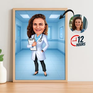 Custom Woman Doctor Cartoon Portrait, Doctor Portrait, Doctor Caricature, Woman Doctor Gift, Gifts for Doctor, Doctor Cartoon Drawing