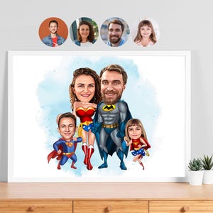 Custom Superhero Family Cartoon Portrait, Custom Family Portrait,Personalized Family Caricature,Gift for Family,Superhero Caricature