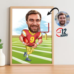 Custom American Football Player Drawing, Male Football Player Cartoon Drawing, American Football Drawing, Sports Gift, Family Gift