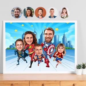 Custom Superhero Family Cartoon Portrait, Custom Family Portrait,Personalized Family Caricature,Gift for Family,Superhero Caricature