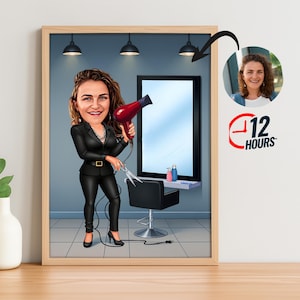 Custom Hairdresser Cartoon Portrait, Custom Hairdresser Caricature Drawing from Photo, Funny Hairdresser Caricature, Gift Hairdresser