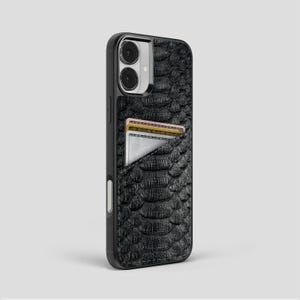 Personalized Python Leather iPhone Case: Black, with Card Holder & Hand Strap image 5