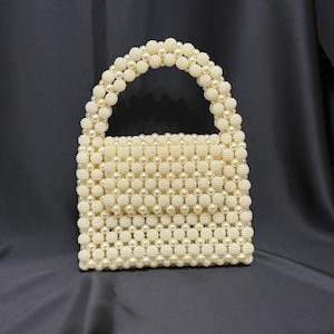 Handmade Textured Pearl Beaded Bag, Vintage-Inspired Bridal Clutch, Ivory Pearl Beaded Handbag, Top Handle Purse for Weddings, Proms & Gifts