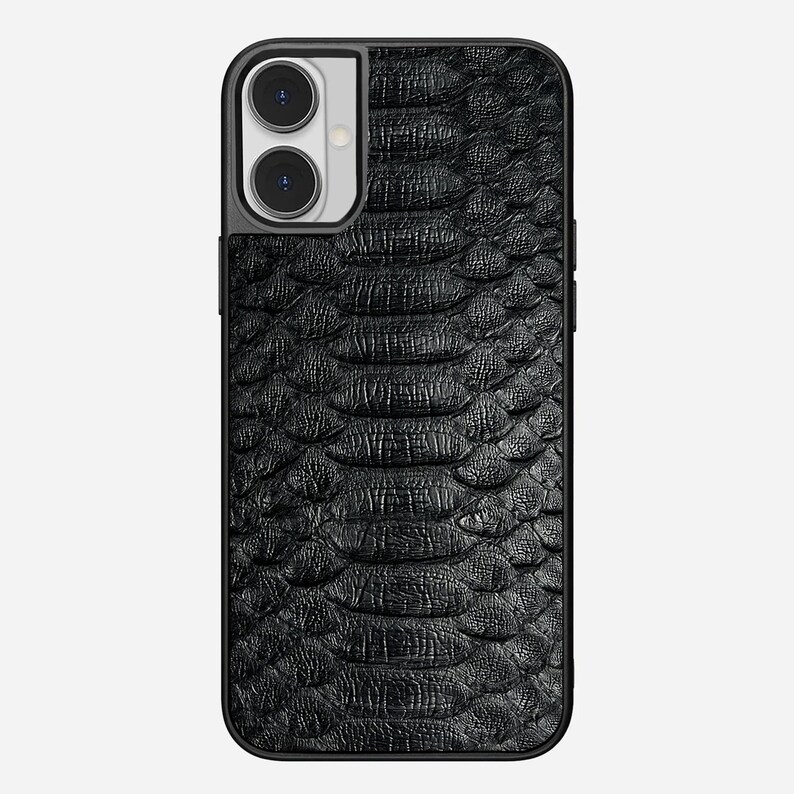 Personalized Python Leather iPhone Case: Black, with Card Holder & Hand Strap Ashe Classic