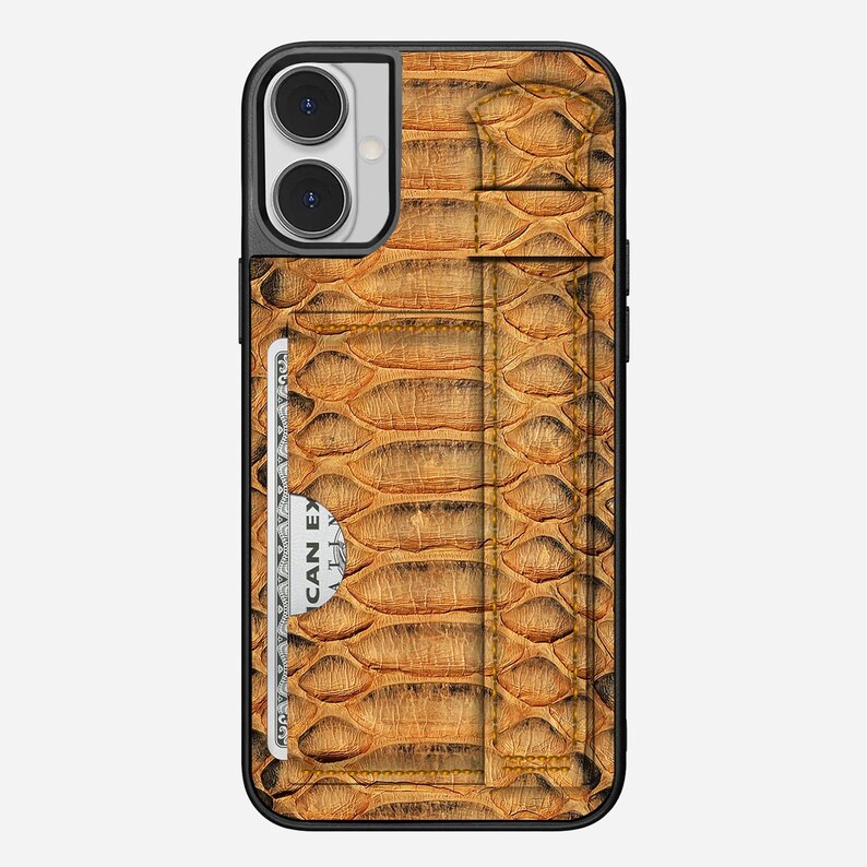Personalized Python Leather iPhone Case: Card Holder & Hand Strap Ashe Classc Hnd Card