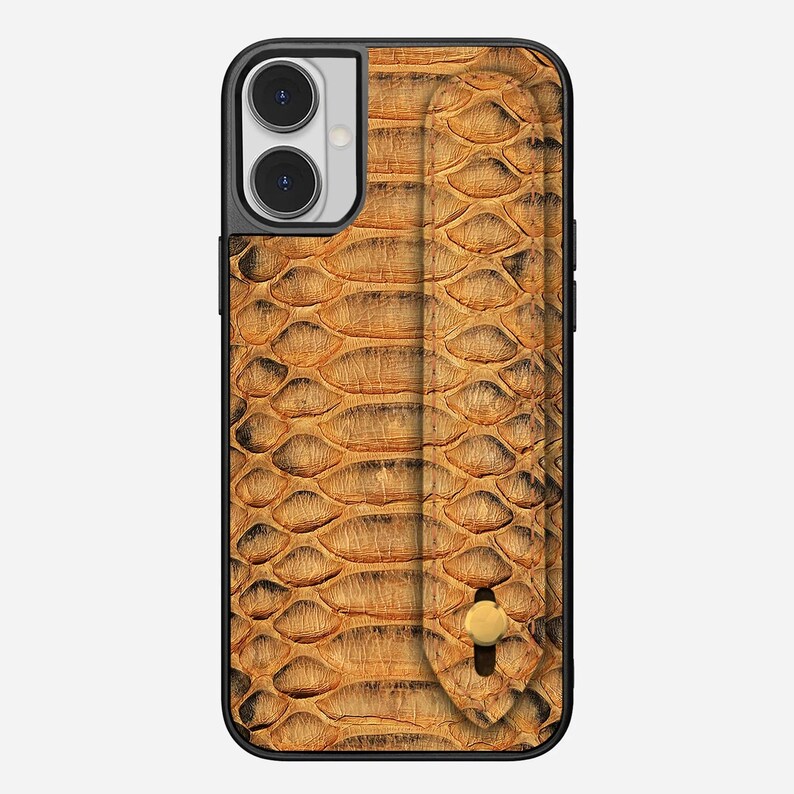 Personalized Python Leather iPhone Case: Card Holder & Hand Strap Ashe Classic Handle