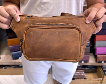 Handmade Leather Crossbody Bag – Minimalist Chest Bag, Personalized Gift