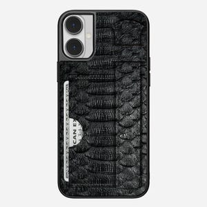 Personalized Python Leather iPhone Case: Black, with Card Holder & Hand Strap Ashe Classc Hnd Card
