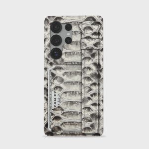 Personalized Samsung Python Leather Phone Case, Luxury Snake Skin Case with Card Holder & Strap, Custom Name Galaxy S25 Ultra Cover