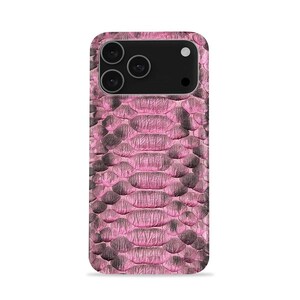 Leren iPhone-hoesje Python: handgemaakte hoes slangenleer, lichtroze telefoonhoes afbeelding 2
