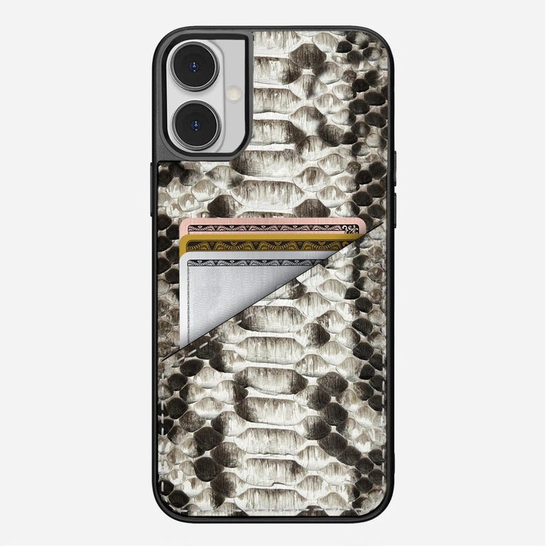 Personalized Python Leather iPhone Case: Handmade Card Holder & Hand Strap Ashe Classic Card