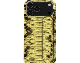 Personalized Yellow Python Leather iPhone Case | Gold Initial Charm