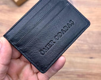 Personalized Genuine Leather Card Holder, Slim Minimalist Wallet, RFID