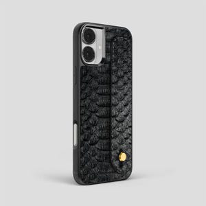 Personalized Python Leather iPhone Case: Black, with Card Holder & Hand Strap image 7