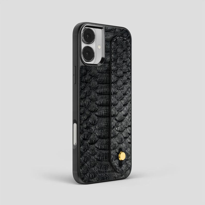 Personalized Python Leather iPhone Case: Black, with Card Holder & Hand Strap image 7