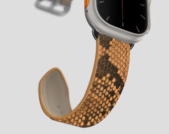 Leather Apple Watch Band: Custom Initials Available, Genuine Python, Handmade Exotic Strap iWatch, Orange