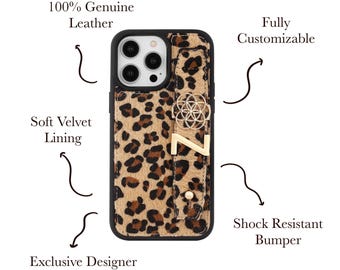 Leopard Print Leather iPhone Case | Custom Initial Strap