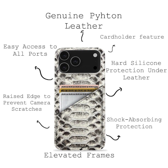 Leather İphone Pro Max Case Card Holder, Personalized Snake Skin Phone Cover for iPhone, Natural Genuine Python Phonecases