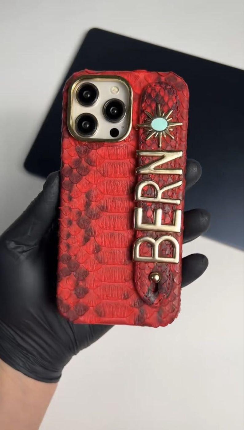 Personalized Python Leather iPhone Case: Handmade Card Holder & Hand Strap image 11