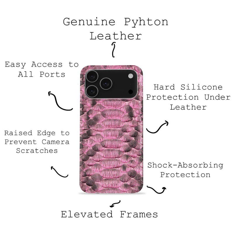 Leren iPhone-hoesje Python: handgemaakte hoes slangenleer, lichtroze telefoonhoes afbeelding 1