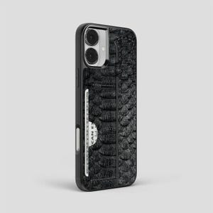 Personalized Python Leather iPhone Case: Black, with Card Holder & Hand Strap image 9