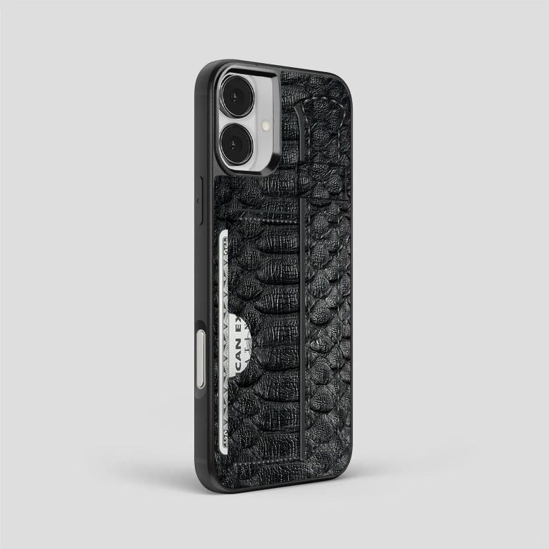 Personalized Python Leather iPhone Case: Black, with Card Holder & Hand Strap image 9