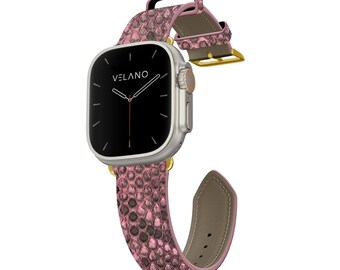 Leather Apple Watch Band: Custom Initials Available, Genuine Python, Handmade Exotic Strap iWatch, Pink