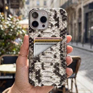 Funda de cuero para iPhone Pro Max con tarjetero, funda personalizada de piel de serpiente para iPhone, fundas de pitón auténtica natural.