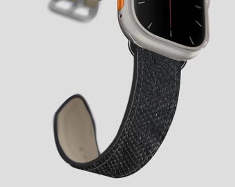 Leather Apple Watch Band: Custom Initials Available, Genuine Python, Handmade Exotic Strap iWatch, Black