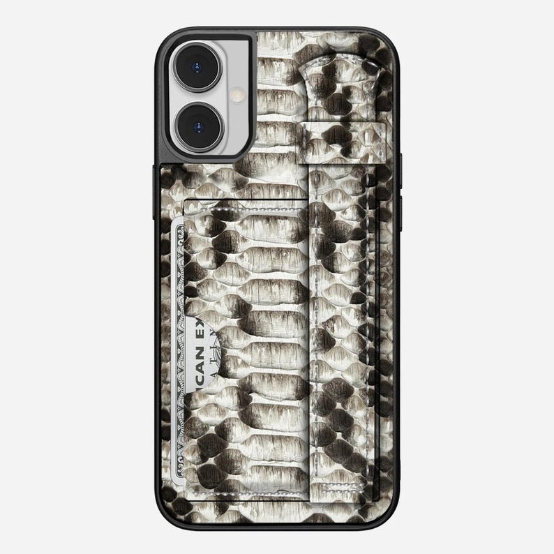 Personalized Python Leather iPhone Case: Handmade Card Holder & Hand Strap image 1