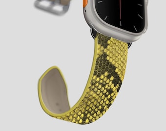 Leather Apple Watch Band: Custom Initials Available, Genuine Python, Handmade Exotic Strap iWatch, Yellow