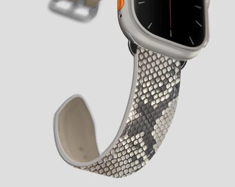 Leather Apple Watch Band: Custom Initials Available, Genuine Python, Handmade Exotic Strap iWatch, Natural