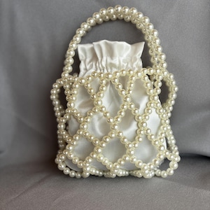 Pearl Purse, Beaded Clutch, Bridal Bag, Elegant Satchel, Ivory Beads Bag, Satin Pouch, Vintage Pearl Beaded Bag, Pearl Clutch, Gift for Her