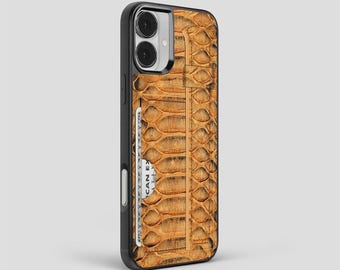 Personalized Python Leather iPhone Case: Card Holder & Hand Strap