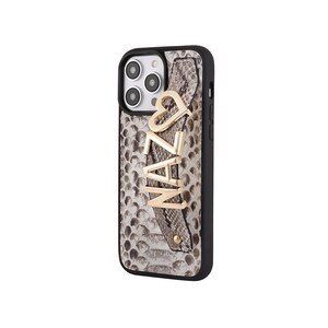 Personalized Python Leather iPhone Case | Gold Initial Charm Hand Strap image 2