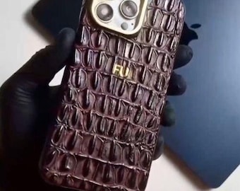 Personalized İphone 18 Pro Max Phone Case - Embossed Crocodile Leather Phone Case, Genuine Handmade Cover for iPhone, Samsung Models