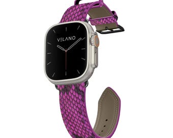 Leather Apple Watch Band: Custom Initials Available, Genuine Python, Handmade Exotic Strap iWatch, Purple