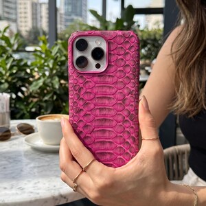 Snake Leather iPhone 18 Pro Case: Handmade Snake Skin Cover, Deep Purple Python Phonecase