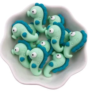 10 Pieces Green Seahorse Fish, Ocean Creature Marine Theme, Resin Cabochon, Flat Back, Junk Charms, Plastic Charm, Craft Supplies, Bulk Buy