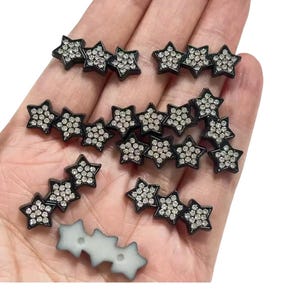 10 Pieces Glitter Bling Star, Black Silver Stars, Resin Cabochon, Flat Back, Junk Charms, Plastic Charm, Craft Supplies, Bulk Buy
